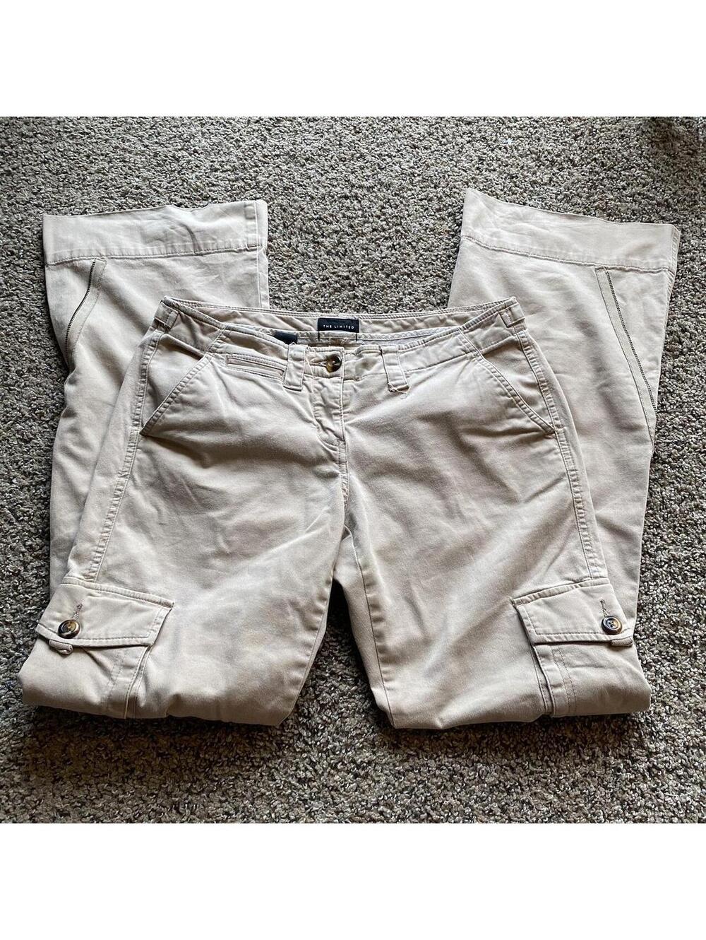 Vintage authentic rare y2k low rise bootcut flare cream khaki cargo pants - Picture 6 of 8
